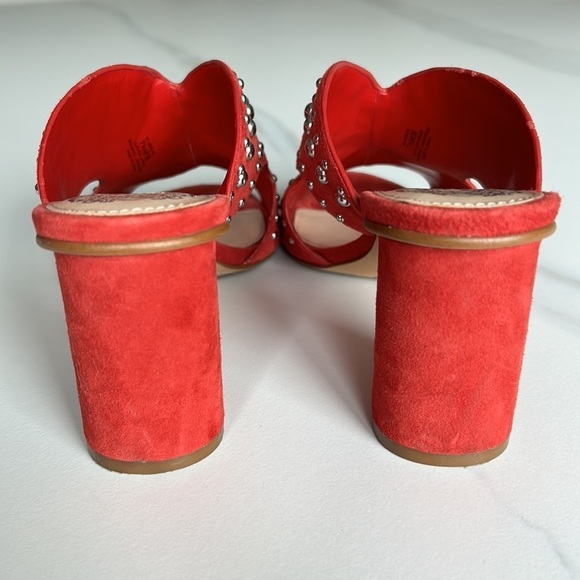 Vince Camuto Red Chunky Heel Mules with Silver Studs - Picture 4 of 11